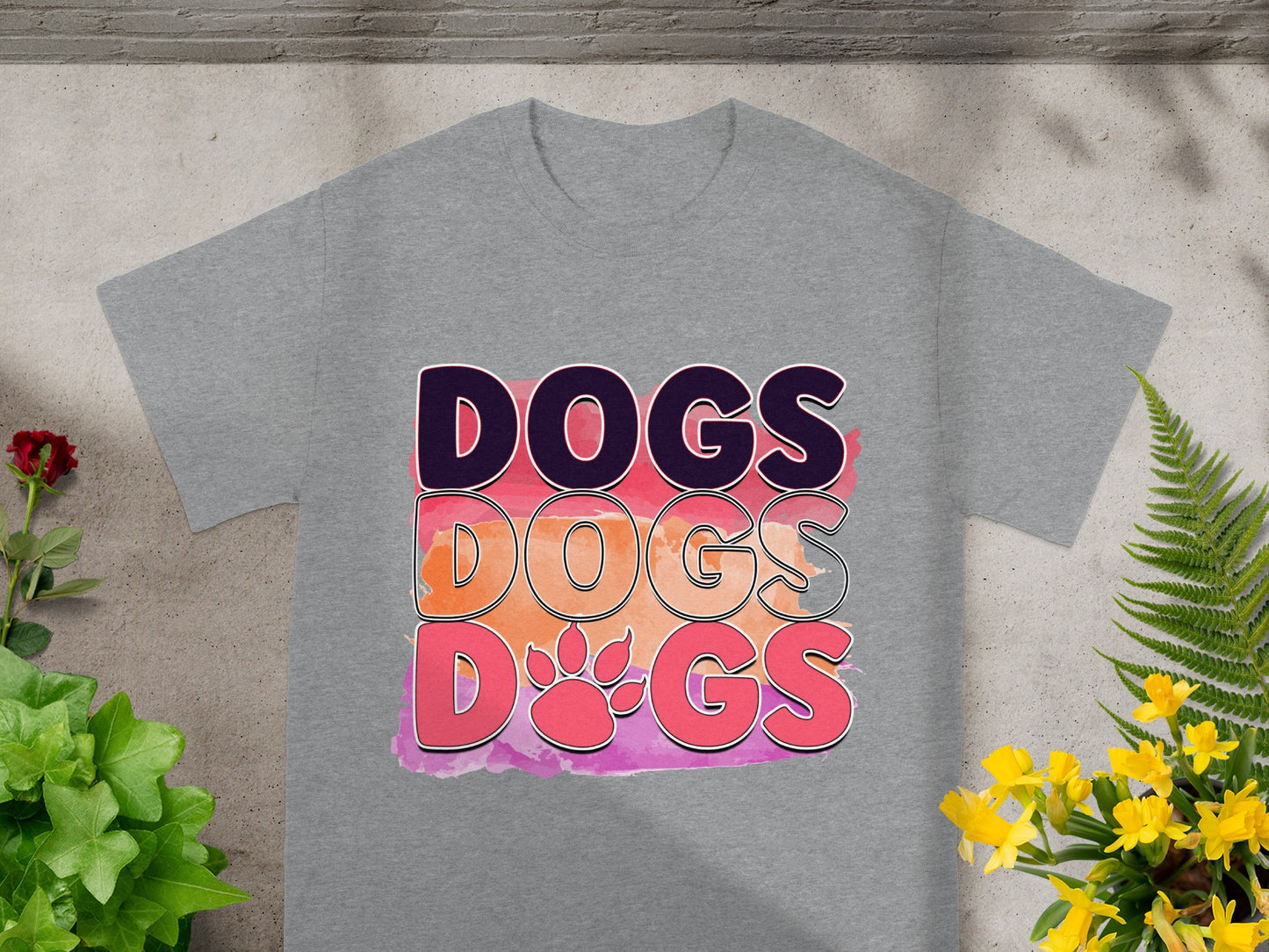Colorful Dogs Print on Grey T-Shirt for Dog Lovers
