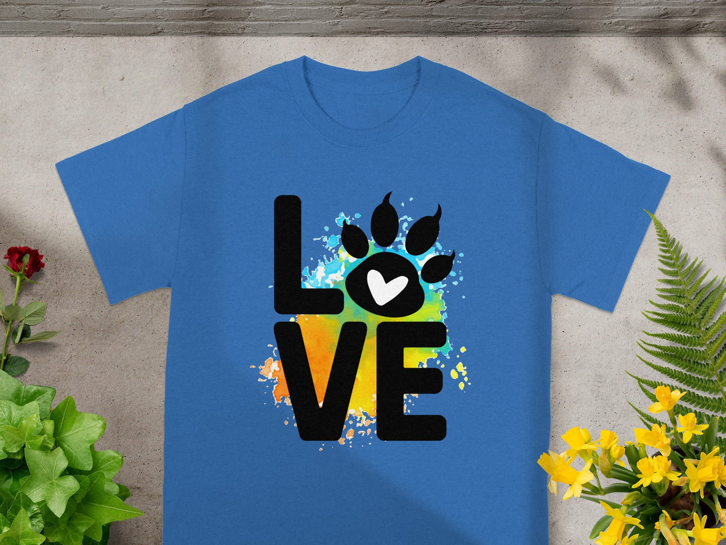 Colorful Love Paw Print Graphic T-Shirt