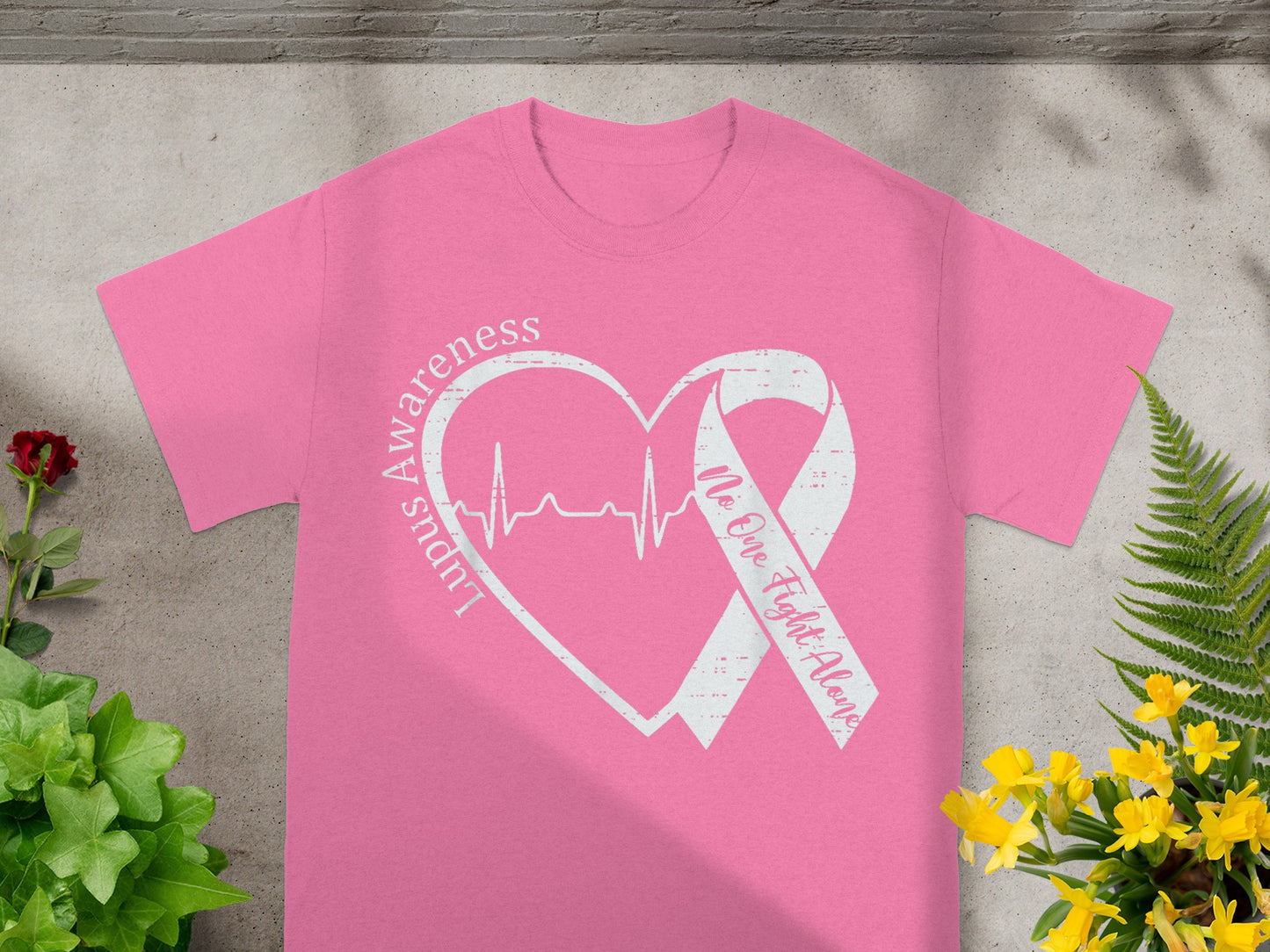 Lupus Awareness Heart Design T-Shirt No One Fights Alone