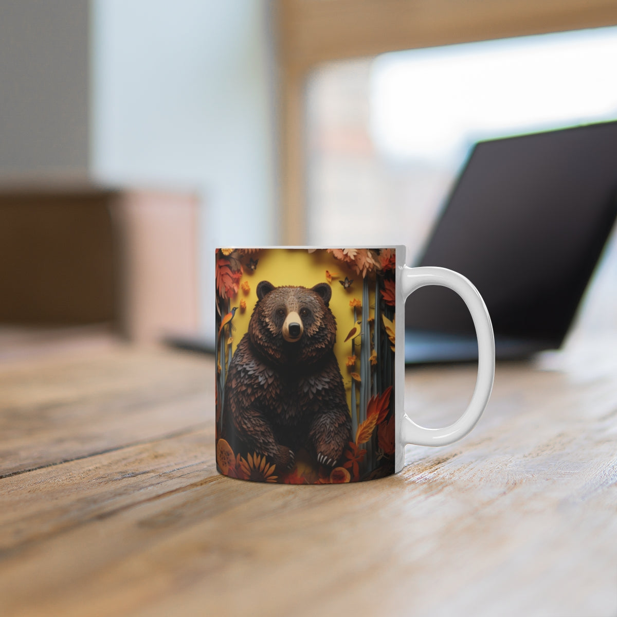 Cute Bear with Autumn Leaves Design Mug