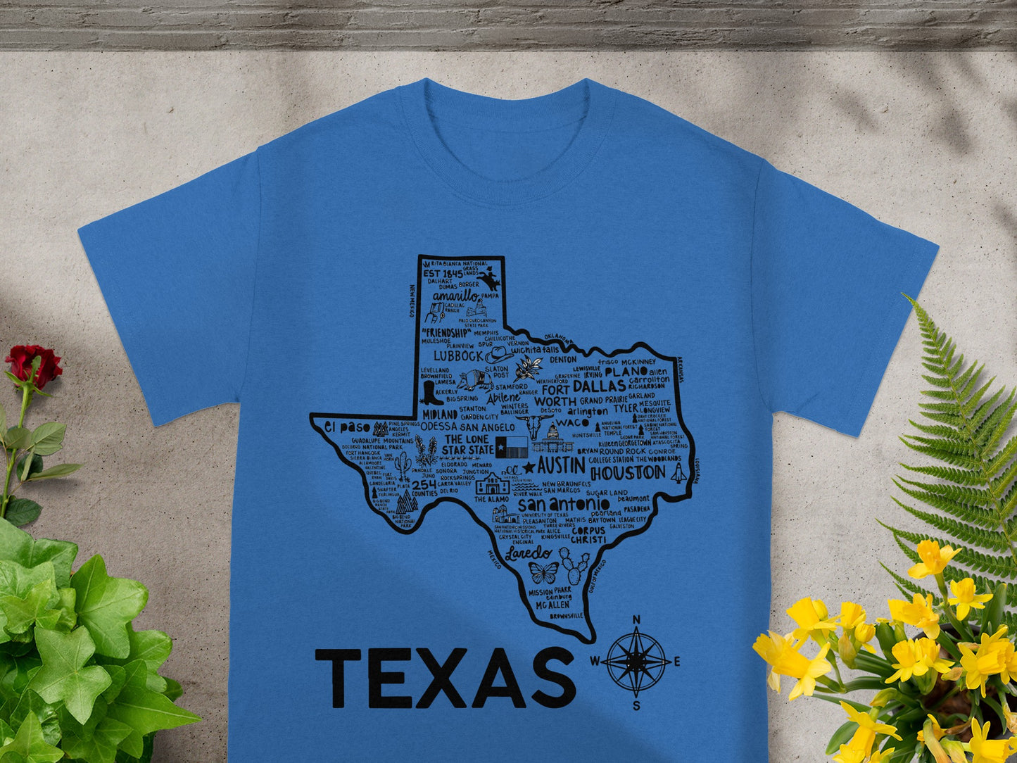 Texas Map Themed Blue Graphic T-Shirt for Stylish Wear