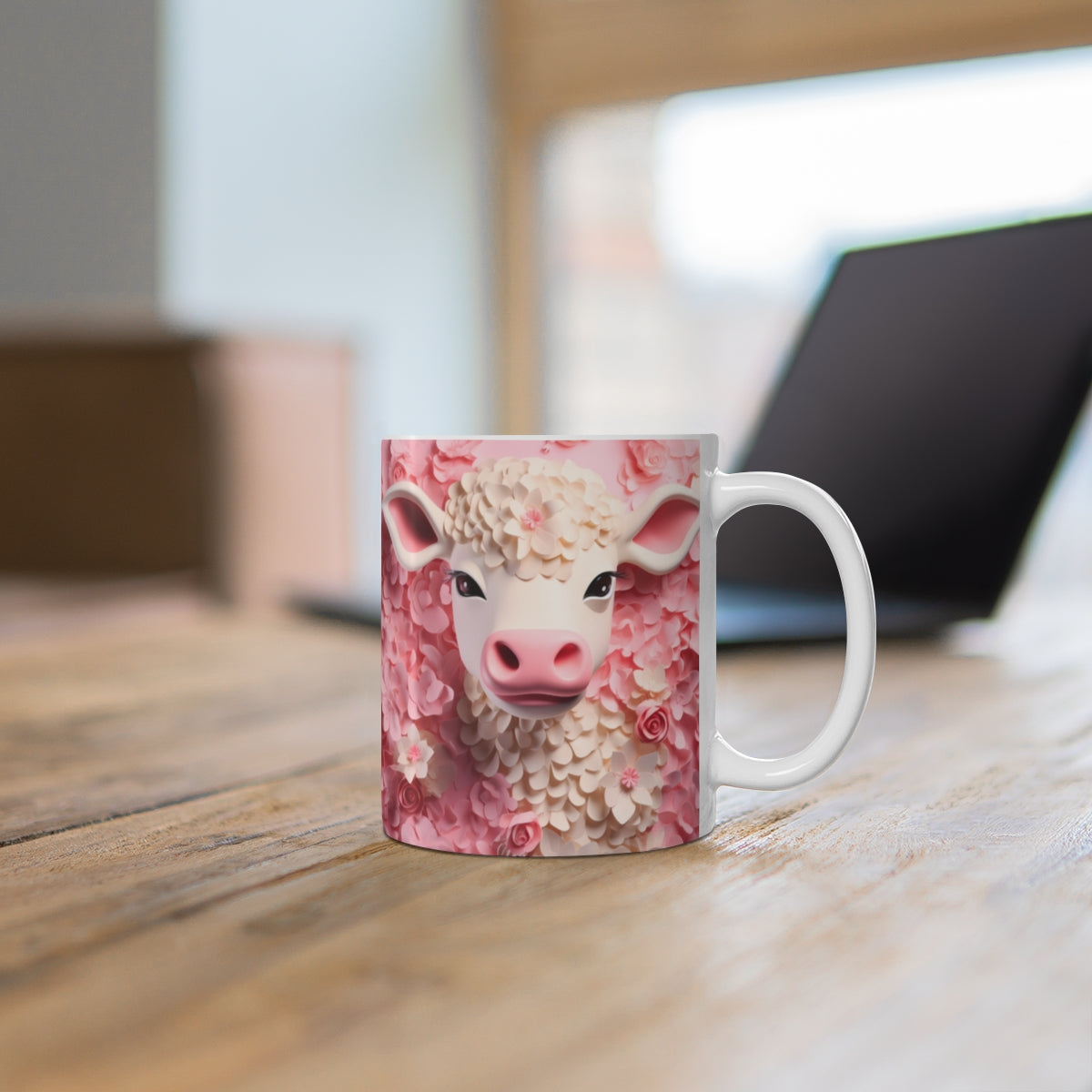 Cute Pink Floral Cow Design Coffee Mug
