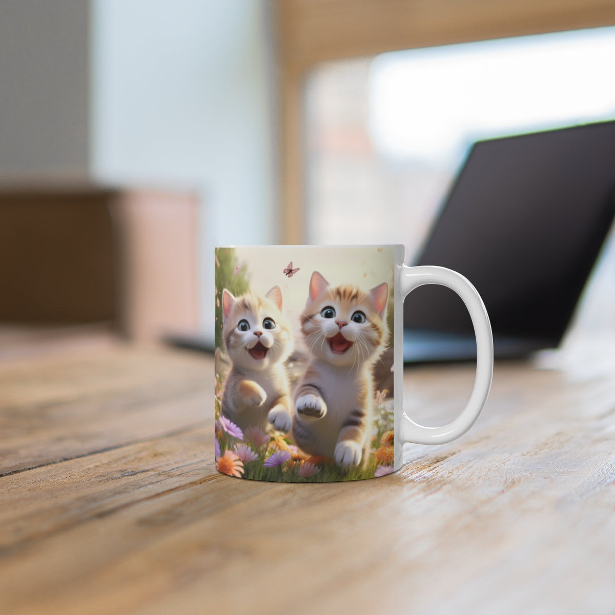 Adorable Kittens in Flower Field Coffee Mug