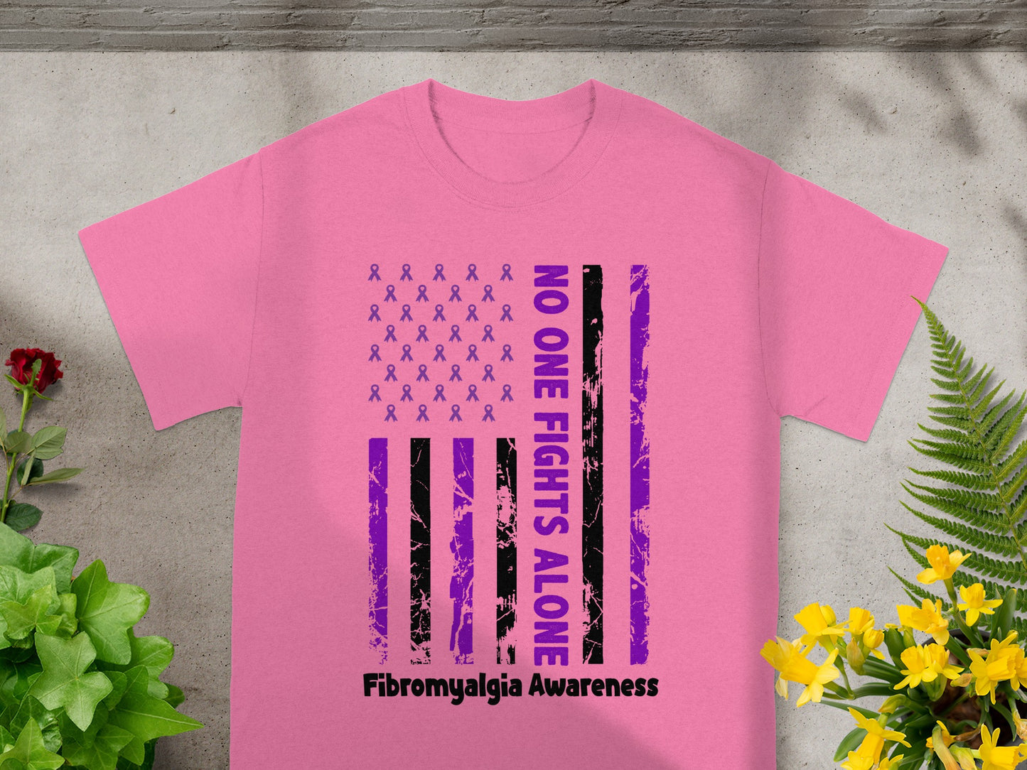 No One Fights Alone Fibromyalgia Awareness T-shirt