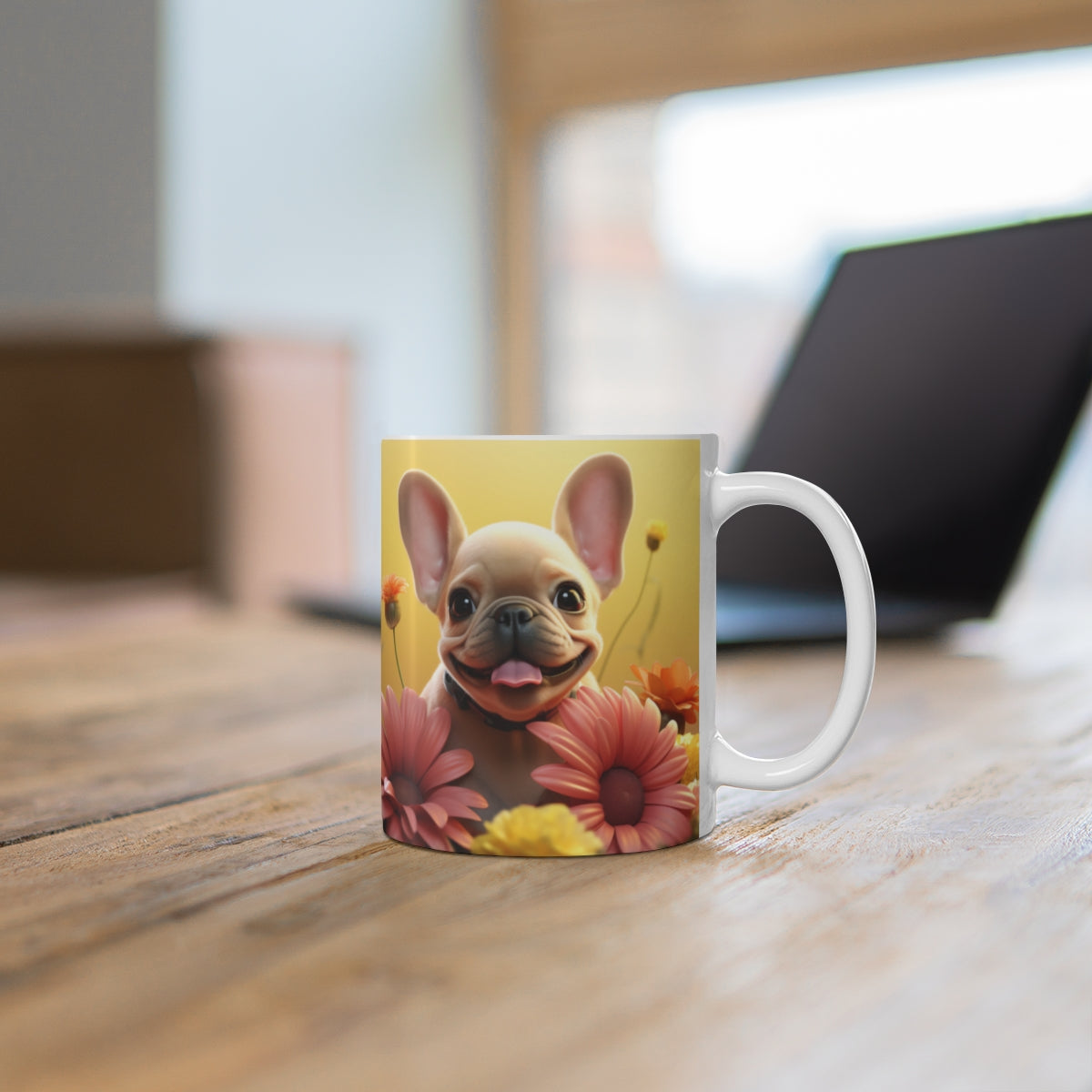 Adorable French Bulldog with Flowers Mug