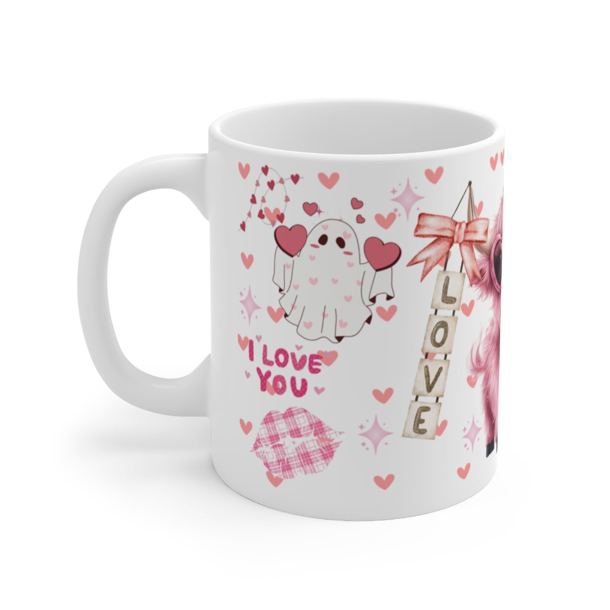 Cute Ghost Love You Artwork with Hearts Mug