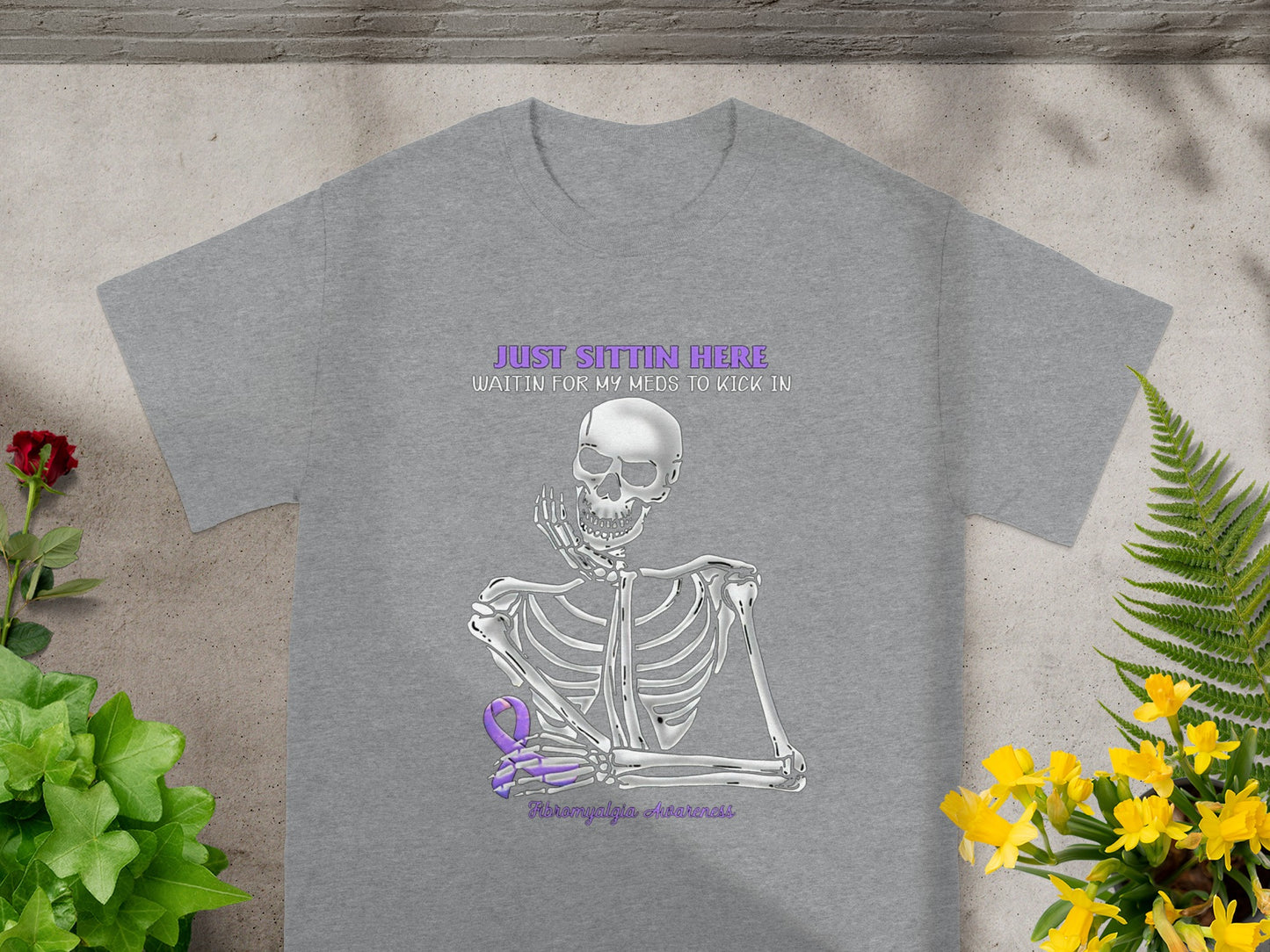 Funny Grey Skeleton Fibromyalgia Awareness T-Shirt