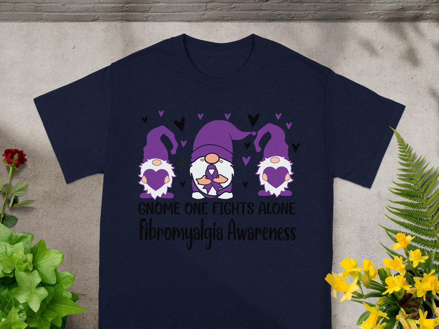 Gnome One Fights Alone Fibromyalgia Awareness Shirt