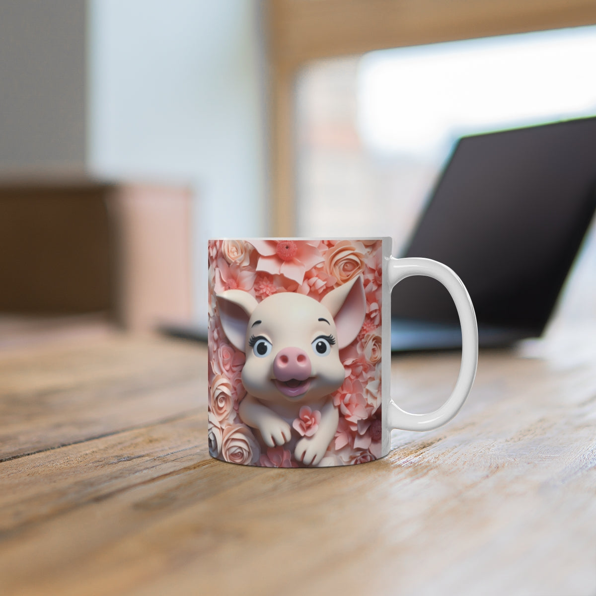 Adorable Piglet with Flowers Printed Mug Product