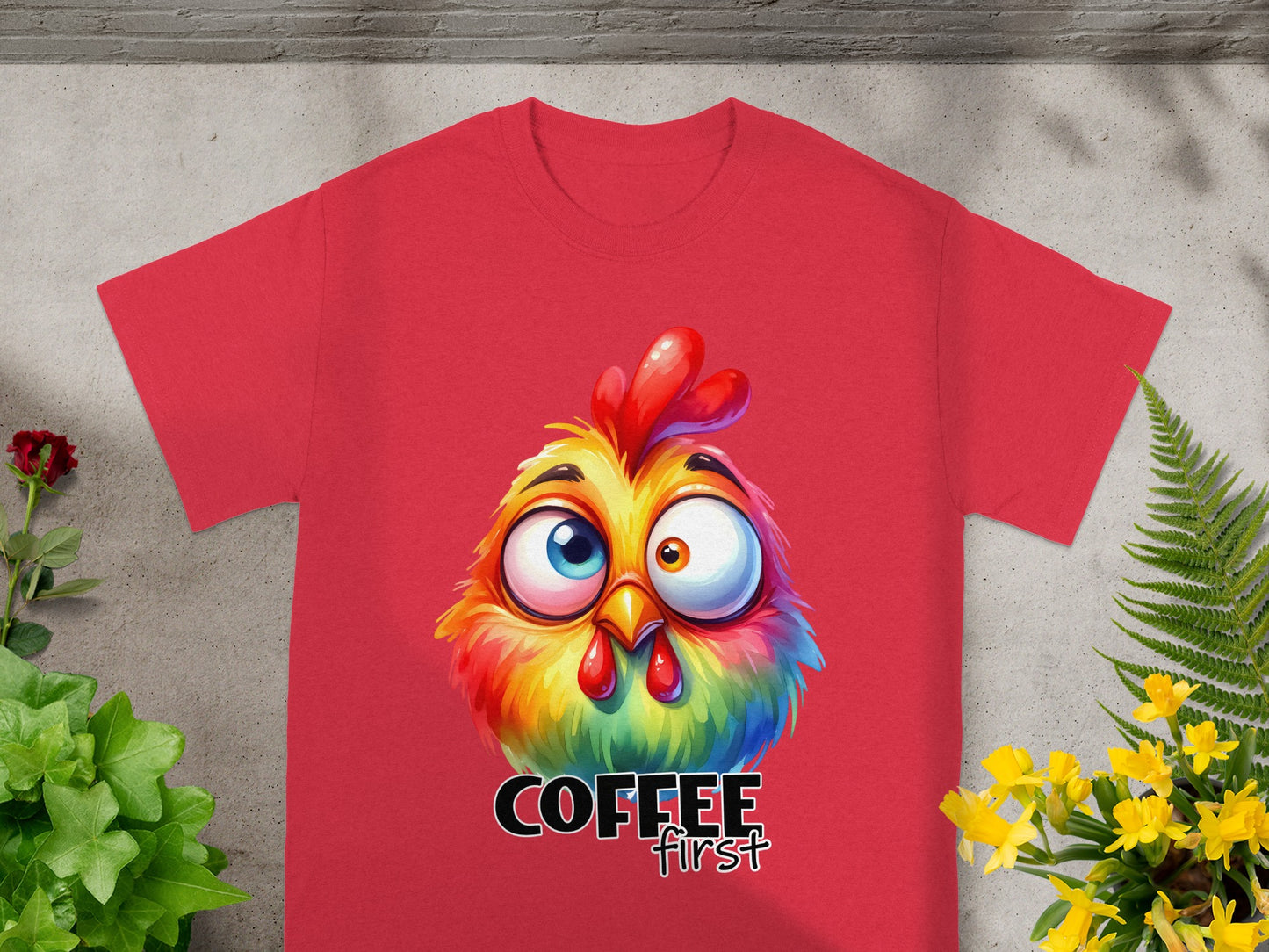 Funny Coffee First Colorful Chicken T-Shirt