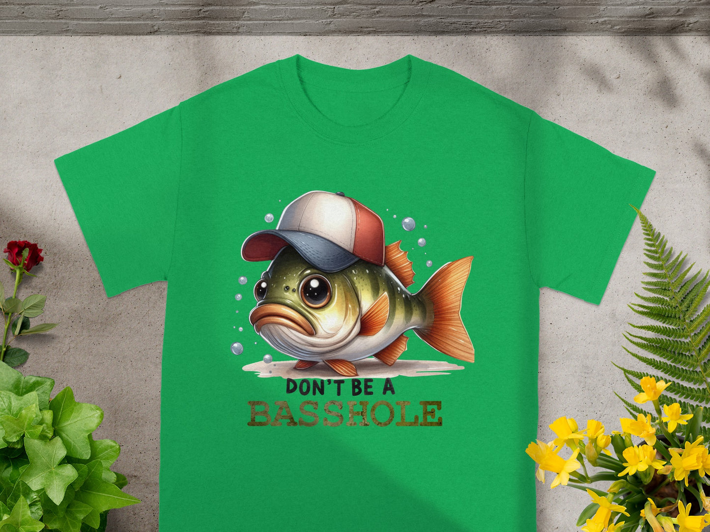Don't Be A Basshole Graphic Green Fish T-Shirt