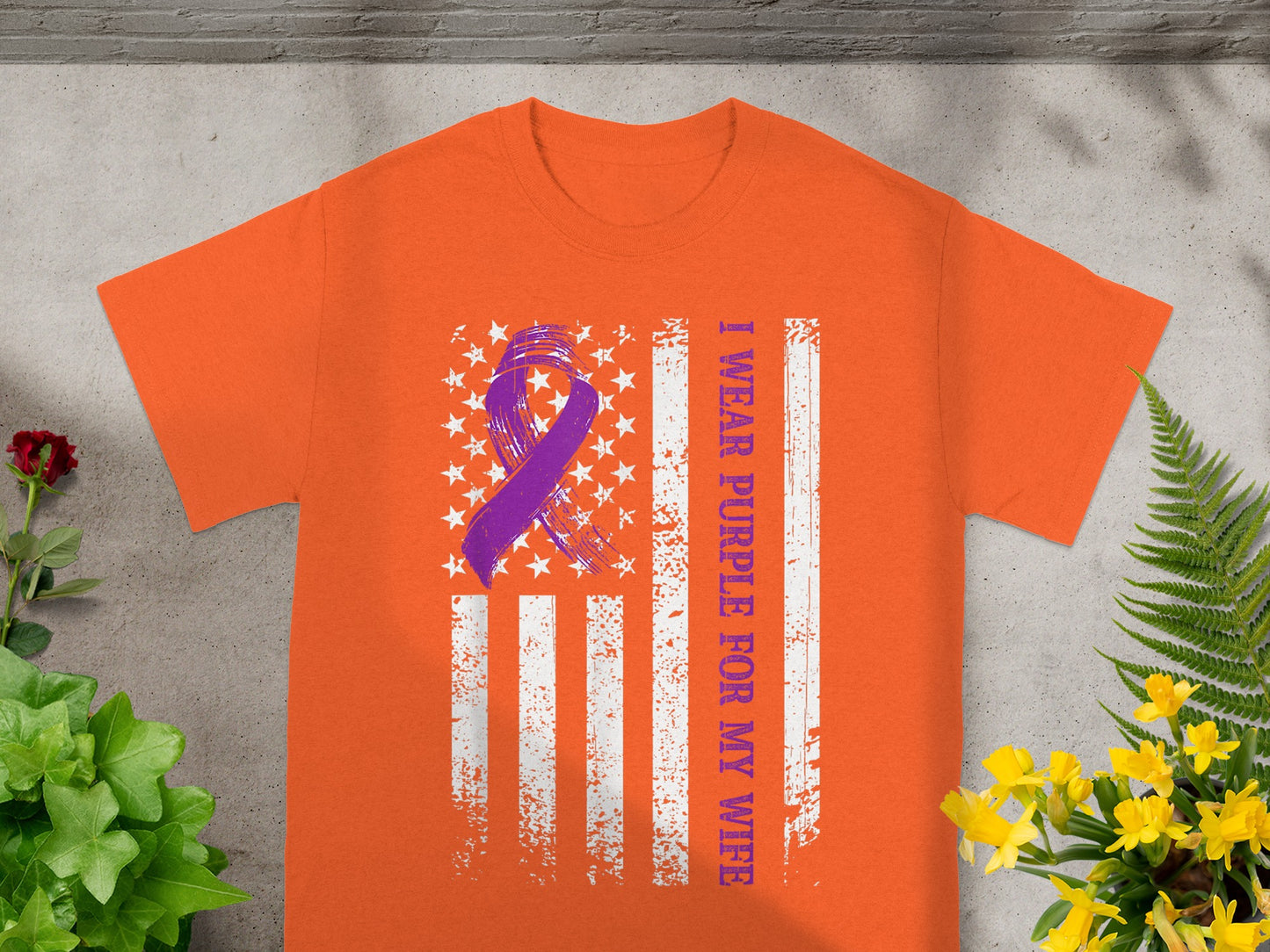 I Wear Purple For My Wife American Flag Shirt Product