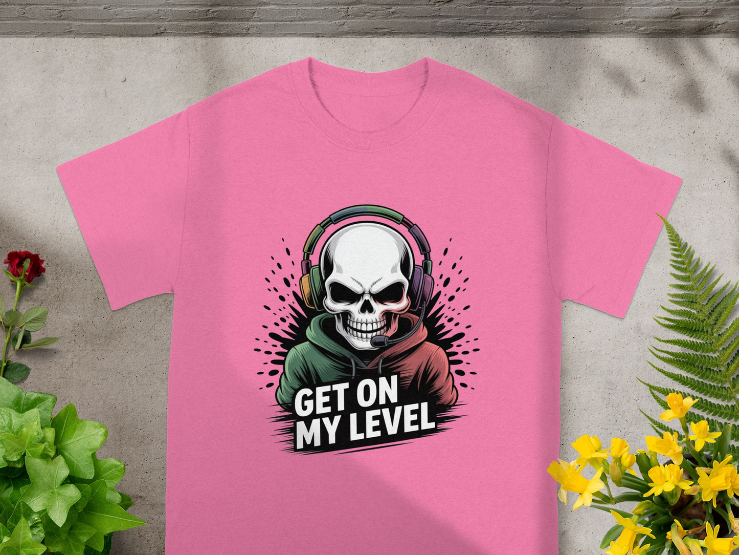 Get On My Level Skull Headphones Graphic T-Shirt