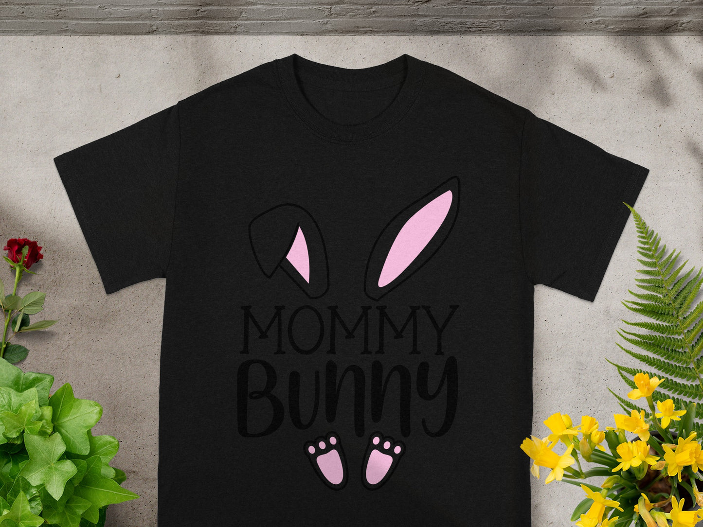 Mommy Bunny Ear and Foot Print T-Shirt