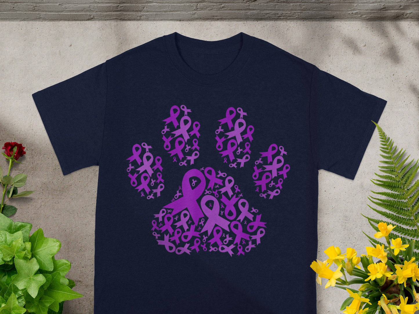 Purple Ribbon Pawprint Unisex T-Shirt for Awareness