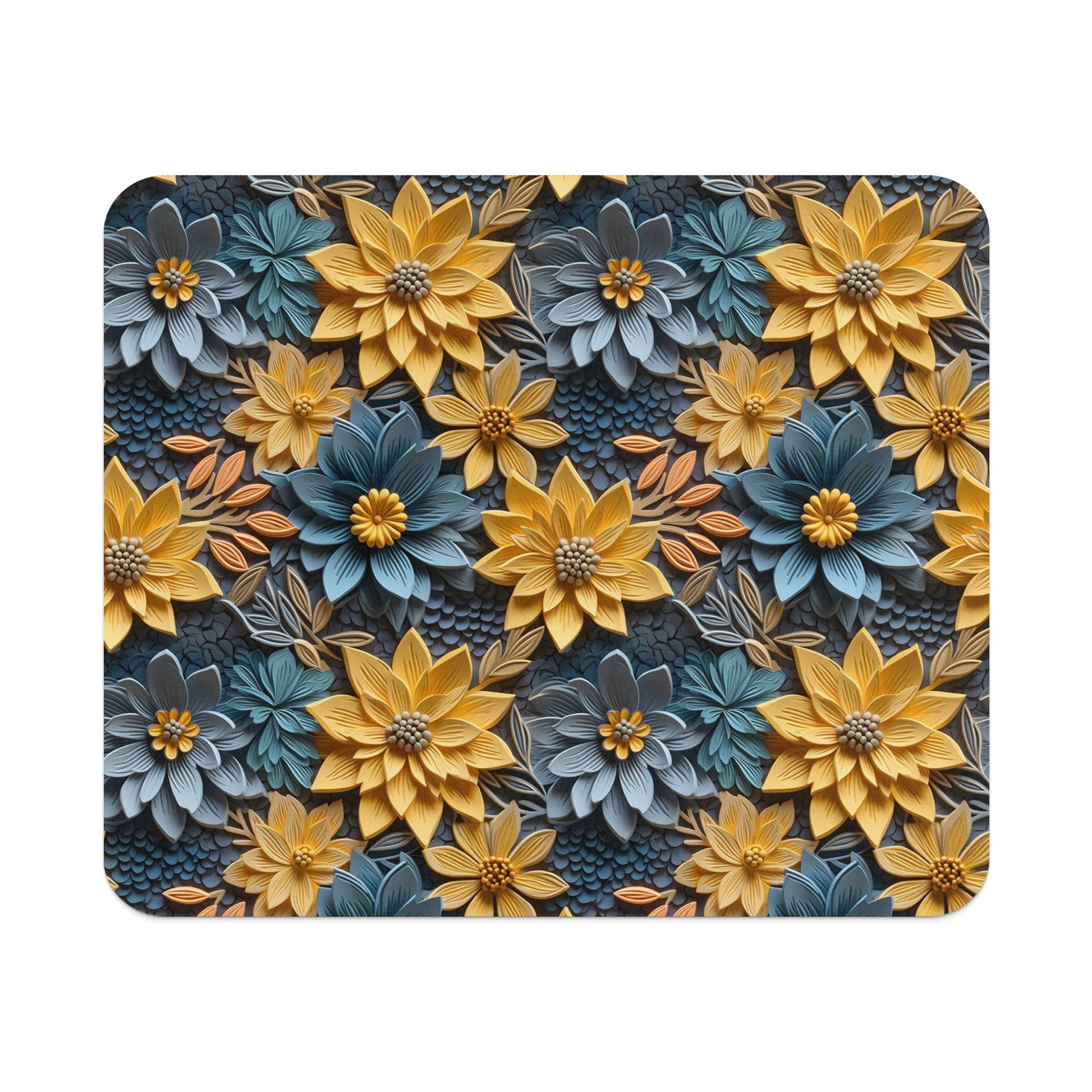 Vibrant Blue and Yellow Floral Pattern Mousepad