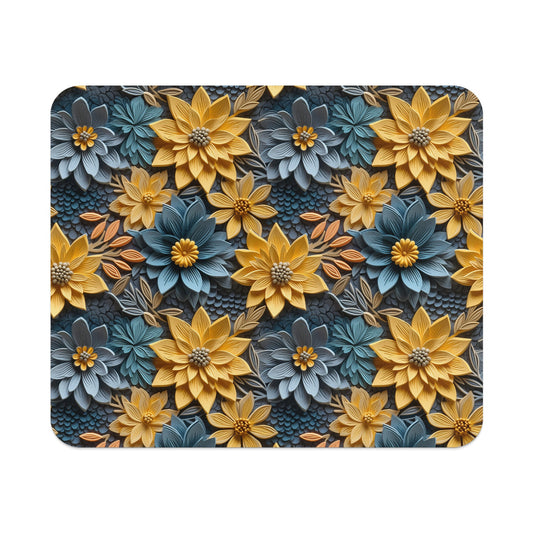 Vibrant Blue and Yellow Floral Pattern Mousepad