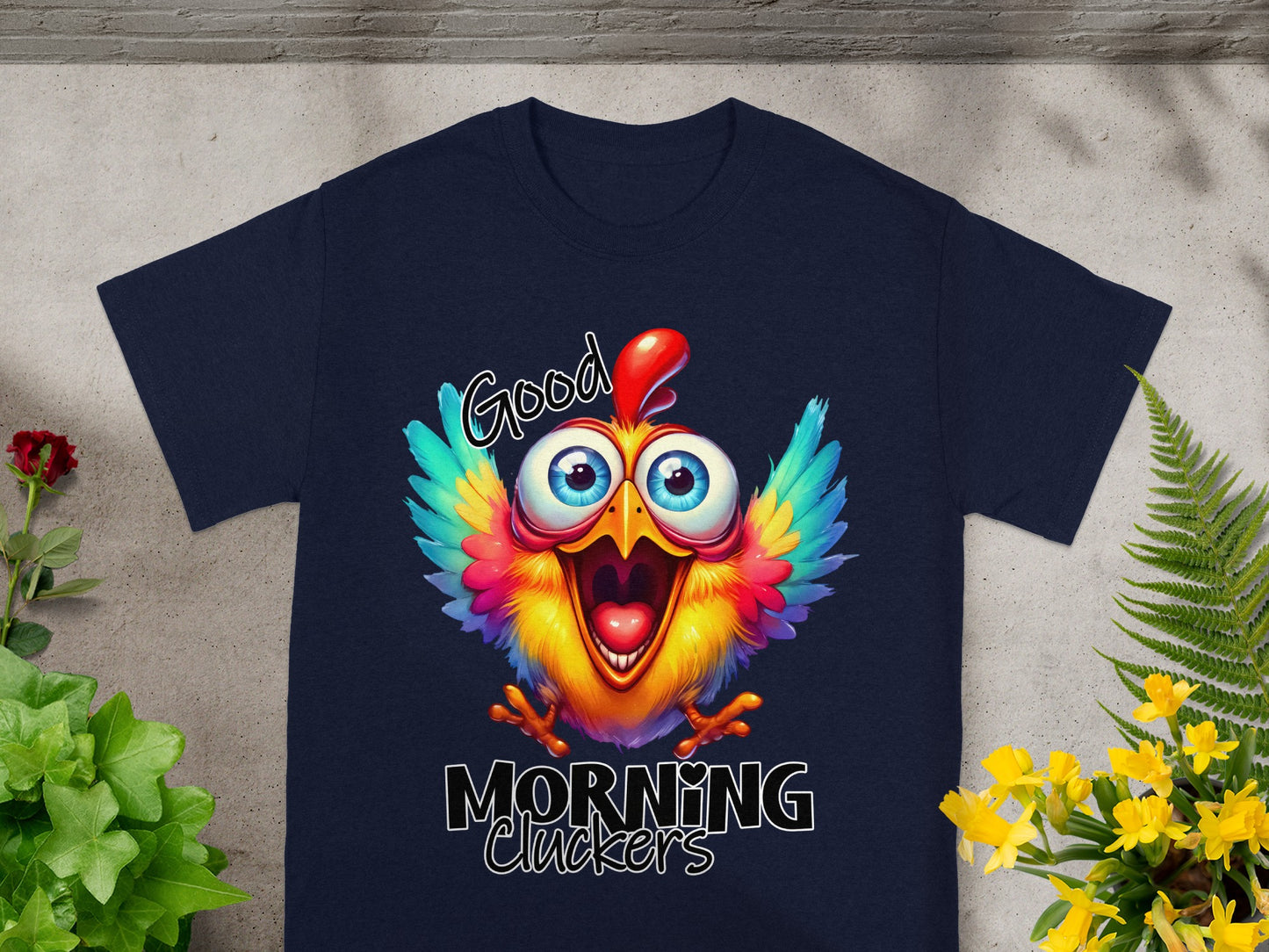 Good Morning Cluckers Colorful Chicken Art Shirt