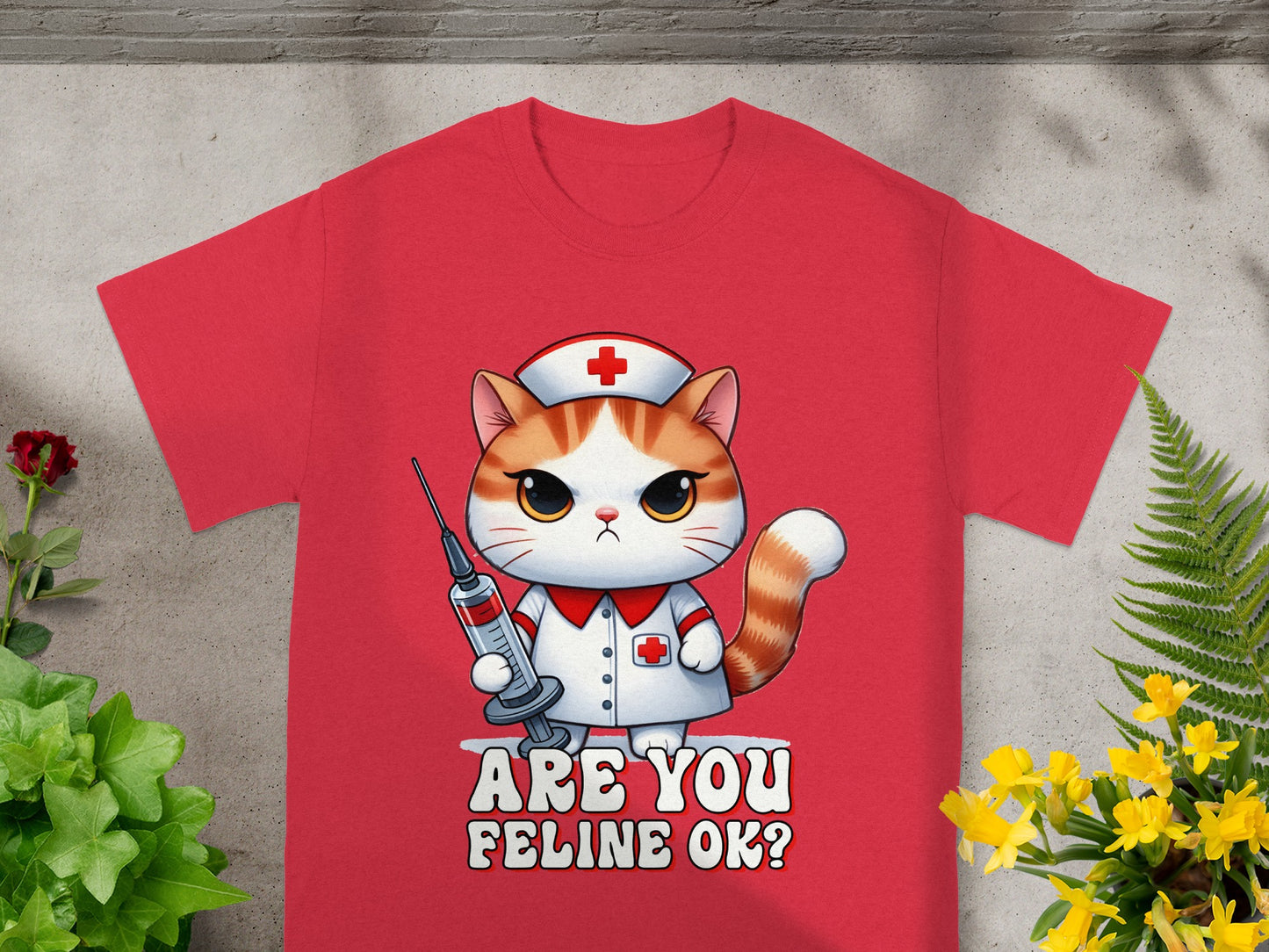 Are You Feline Ok Cartoon Cat Nurse Shirt