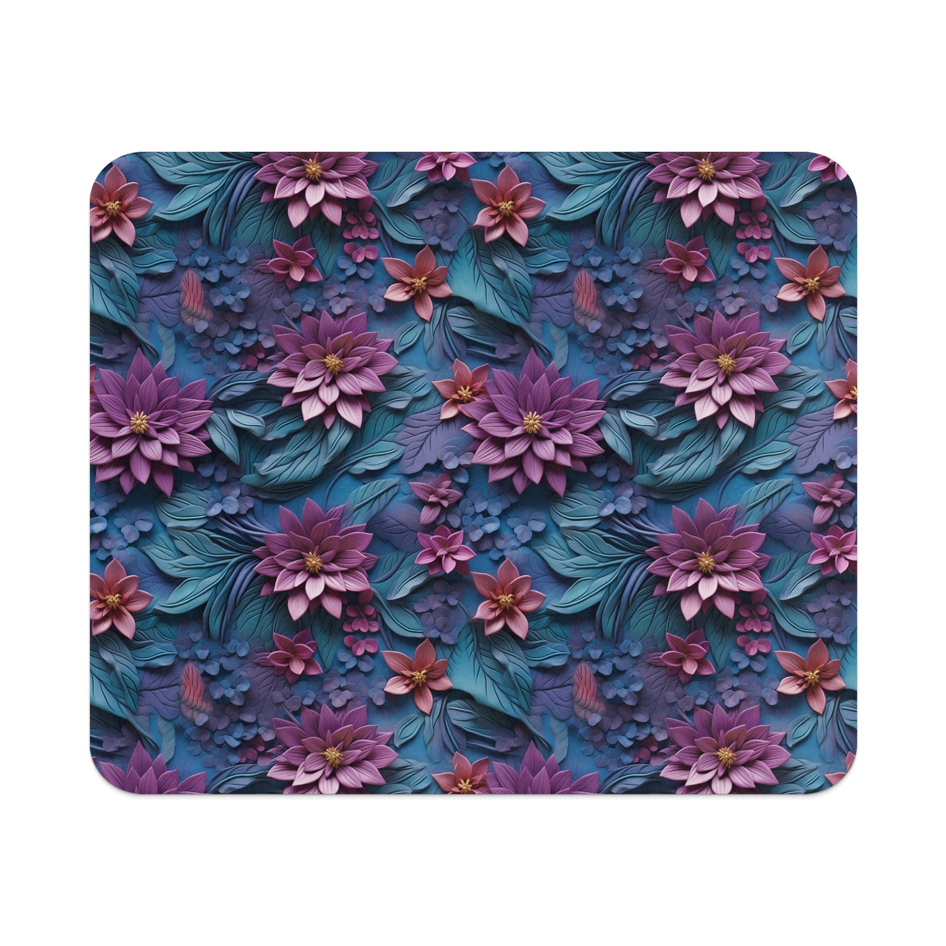 Vibrant Floral Design in Shades of Purple and Blue Mousepad