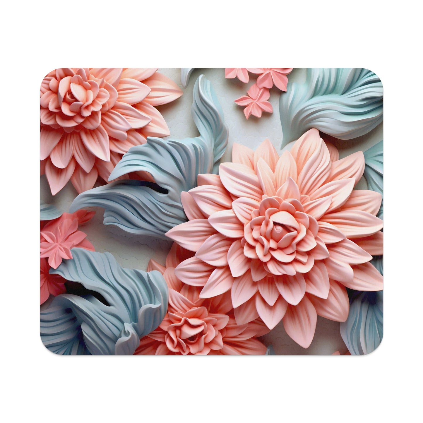Elegant Floral Design with Pink and Blue Blossoms Artwork