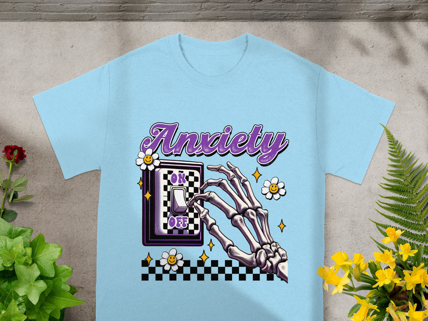 Anxiety On Off Switch Skeleton Hand Design Shirt
