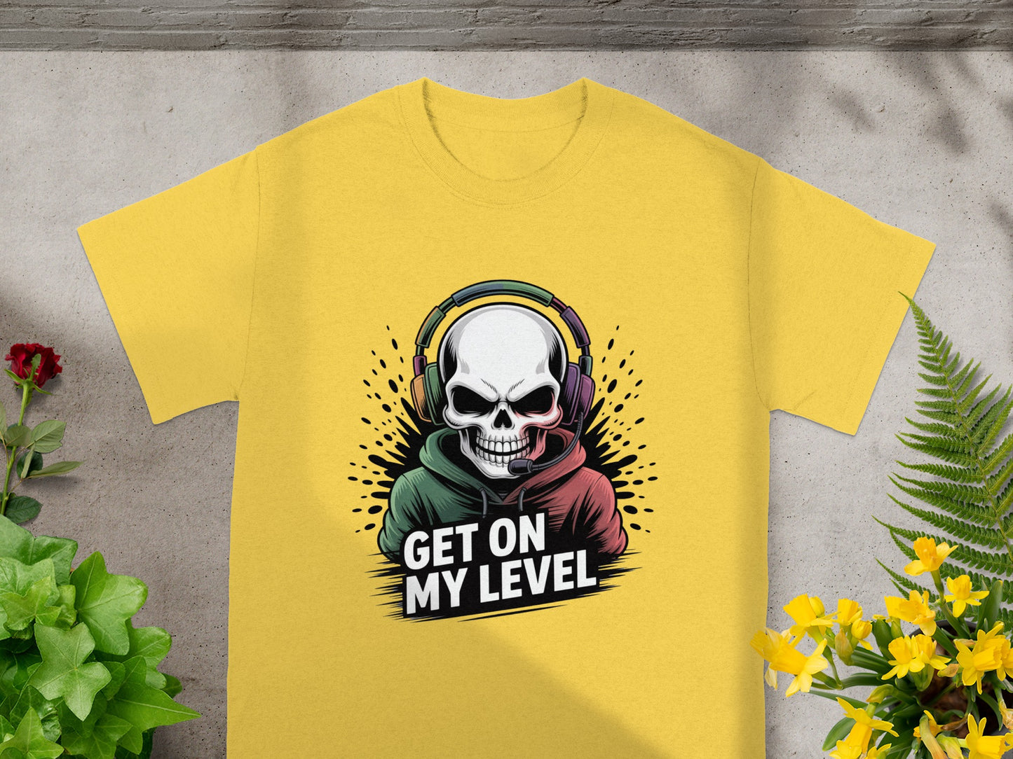 Get On My Level Skull with Headphones Yellow Shirt