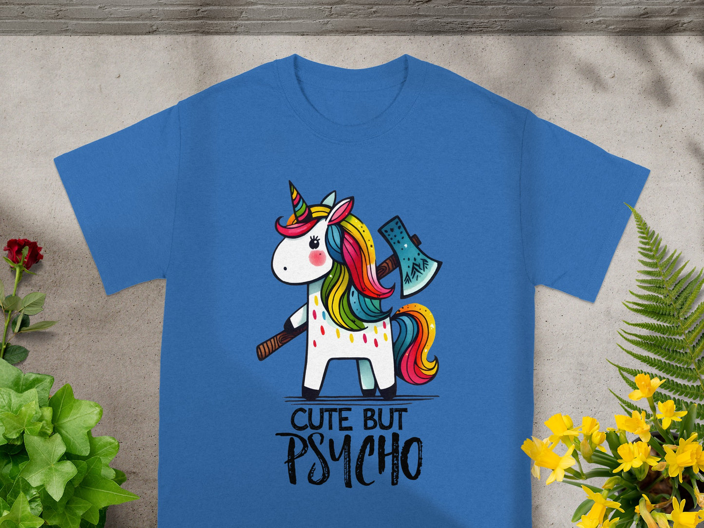 Cute But Psycho Rainbow Unicorn Axe Graphic T-shirt
