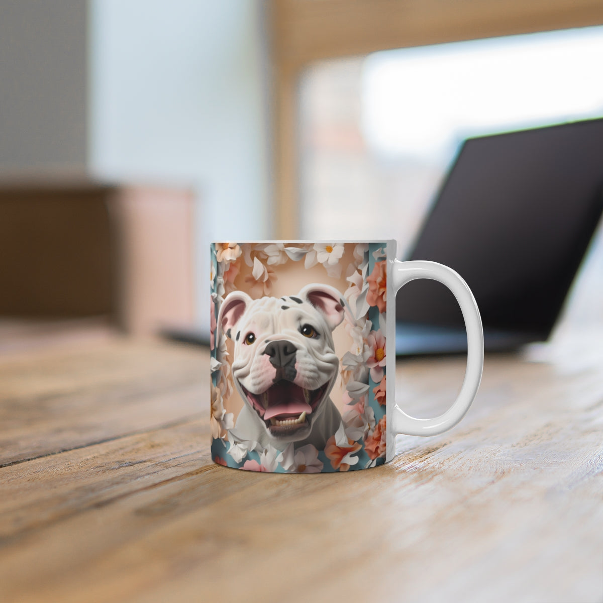 Adorable Bulldog Dog Floral Design Cute Mug
