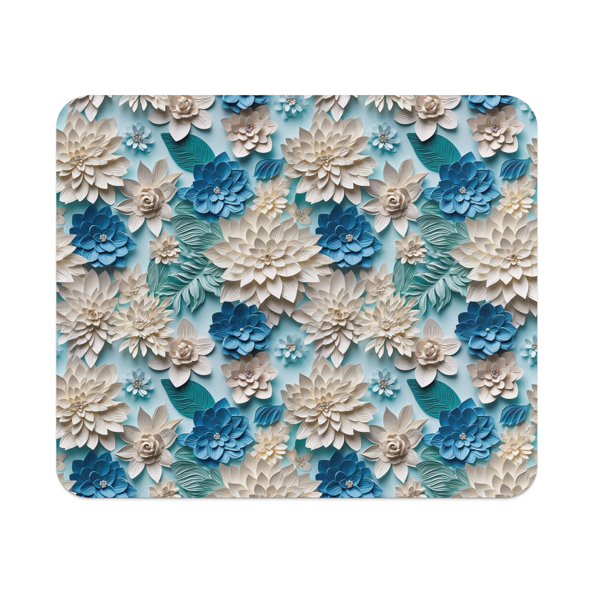 Blue and White Floral Design with Green Leaves product