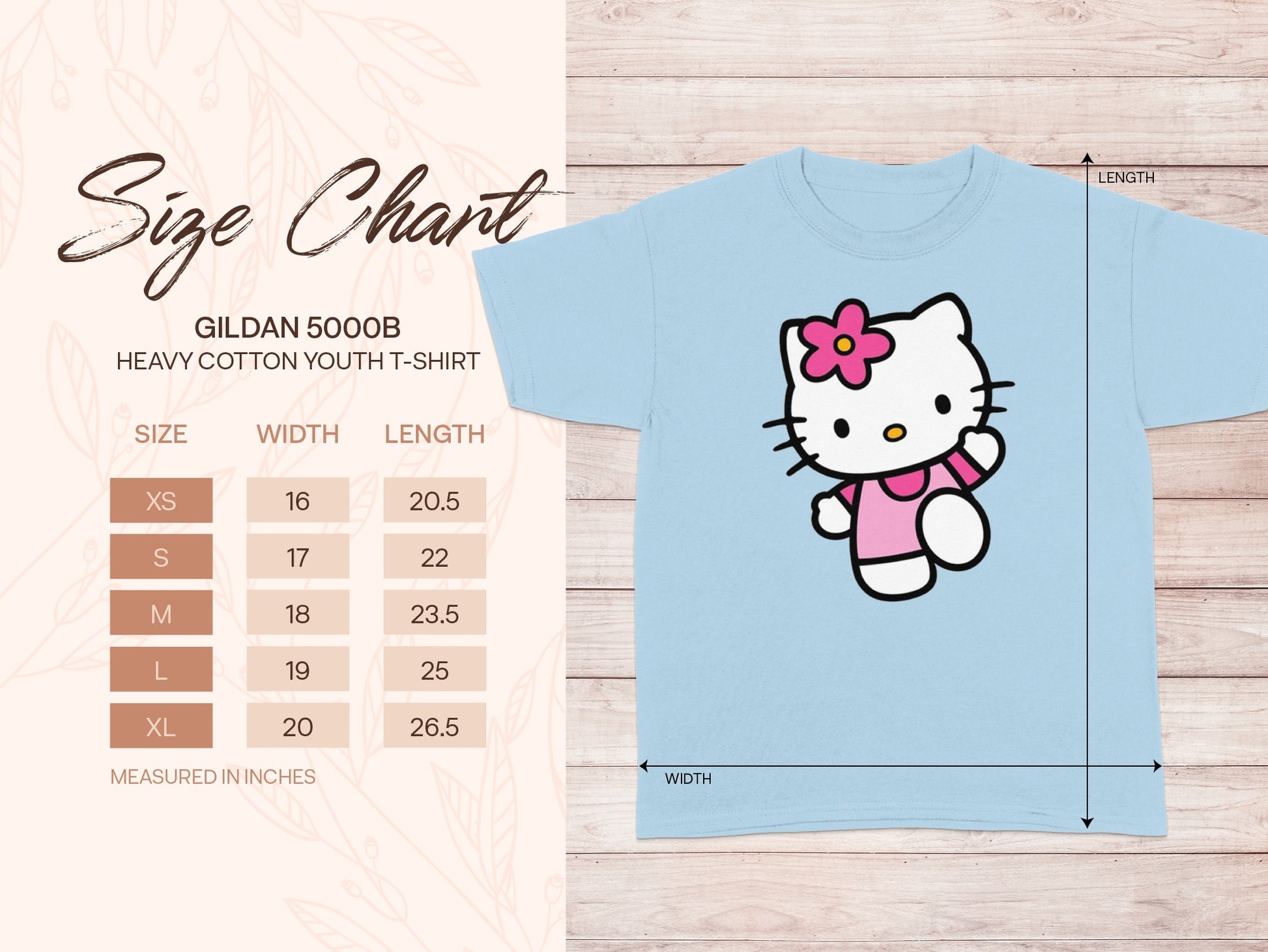GILDAN 5000B Youth T-Shirt Kitty Size Chart product type