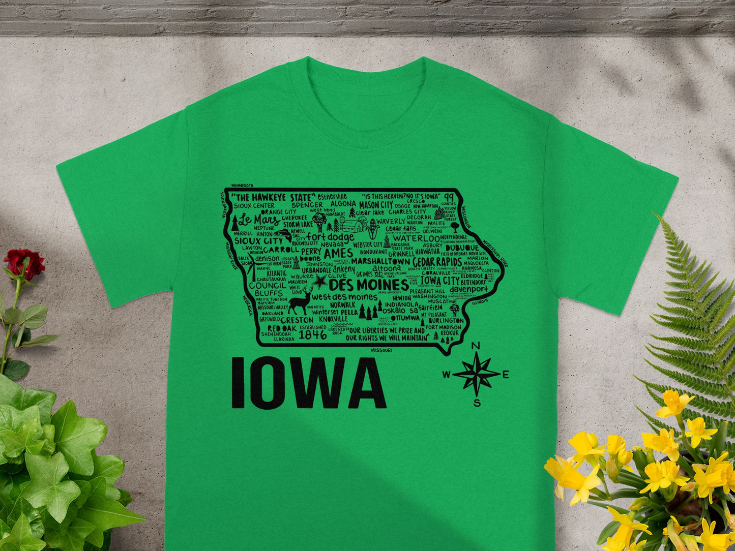 Iowa Map Typography Design Green Iowa Shirt