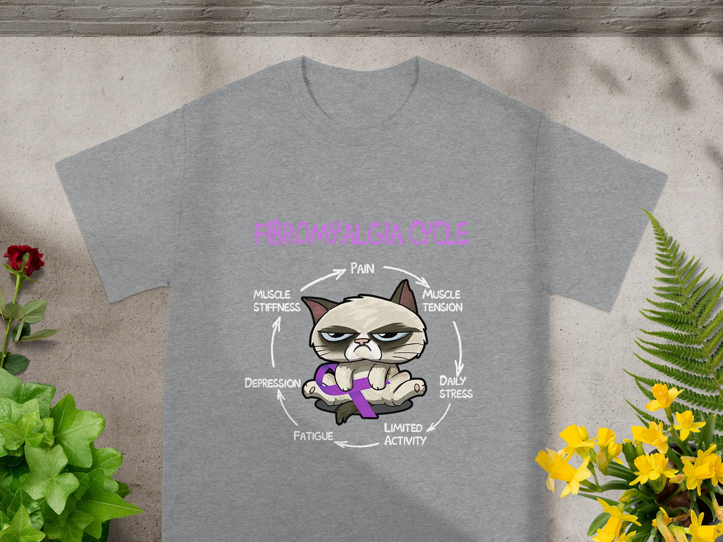 Fibromyalgia Cycle Funny Grumpy Cat Graphic T-shirt