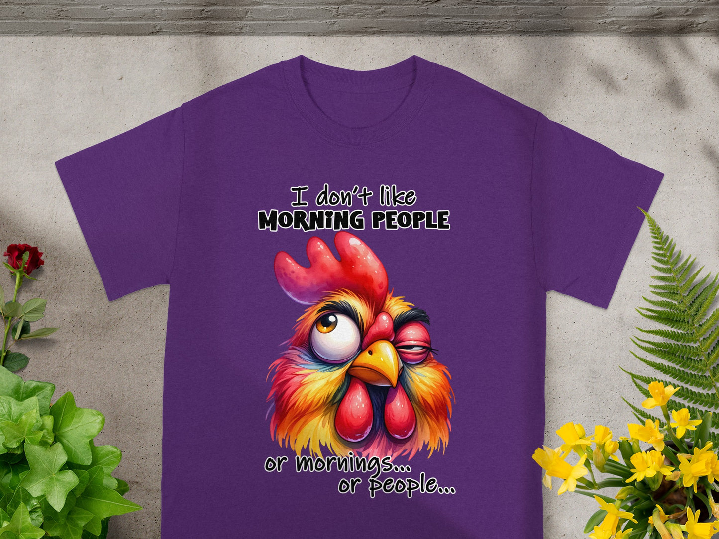I Don't Like Morning People Funny Rooster Graphic Shirt