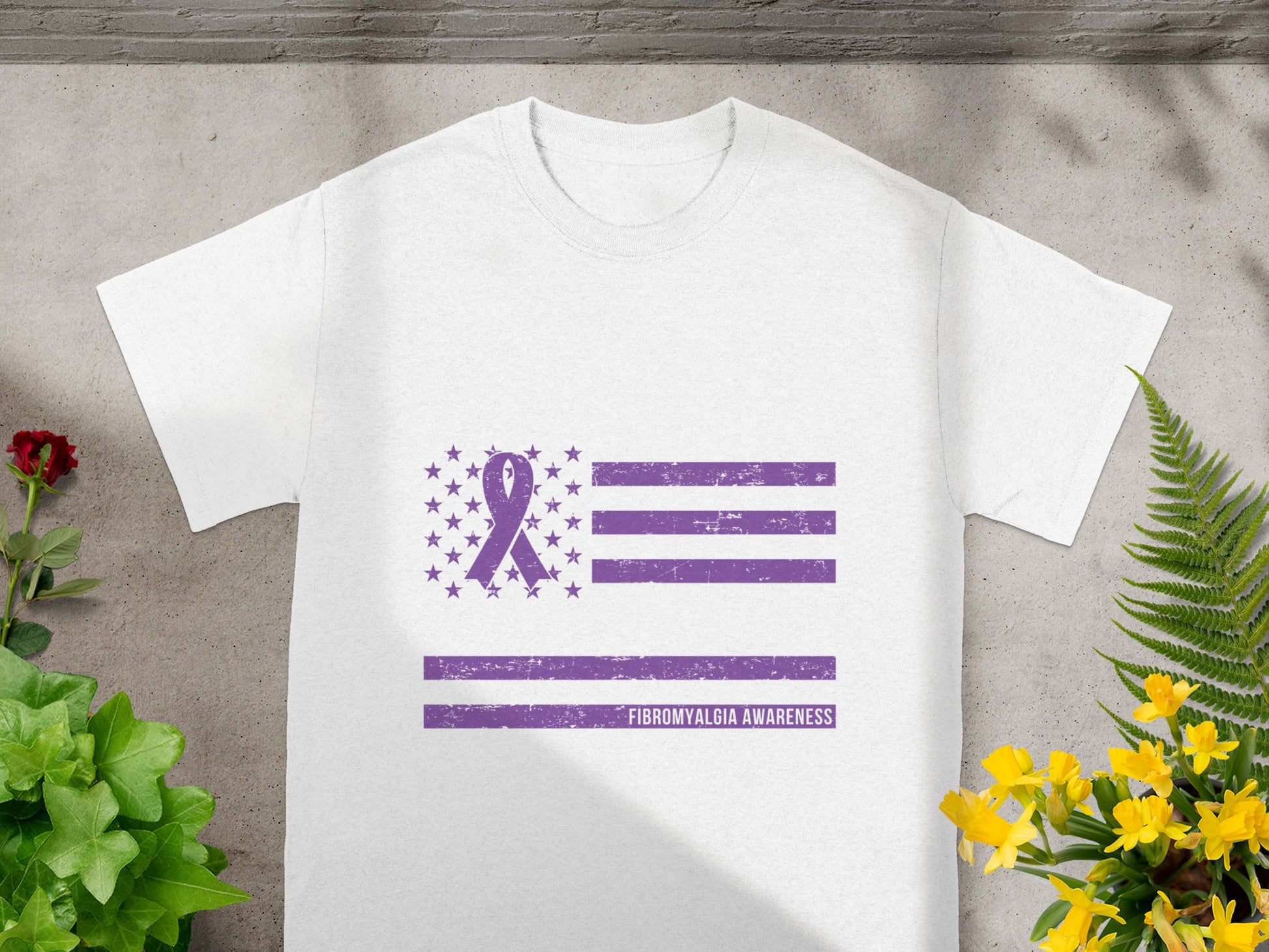 Fibromyalgia Awareness Ribbon American Flag Shirt