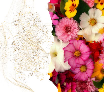 Gold Glitter, white and pink flowers just add a name to the Tumbler