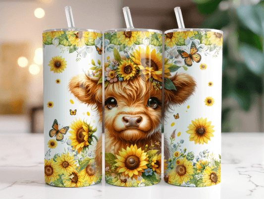 Baby Highland Cow with Daisies