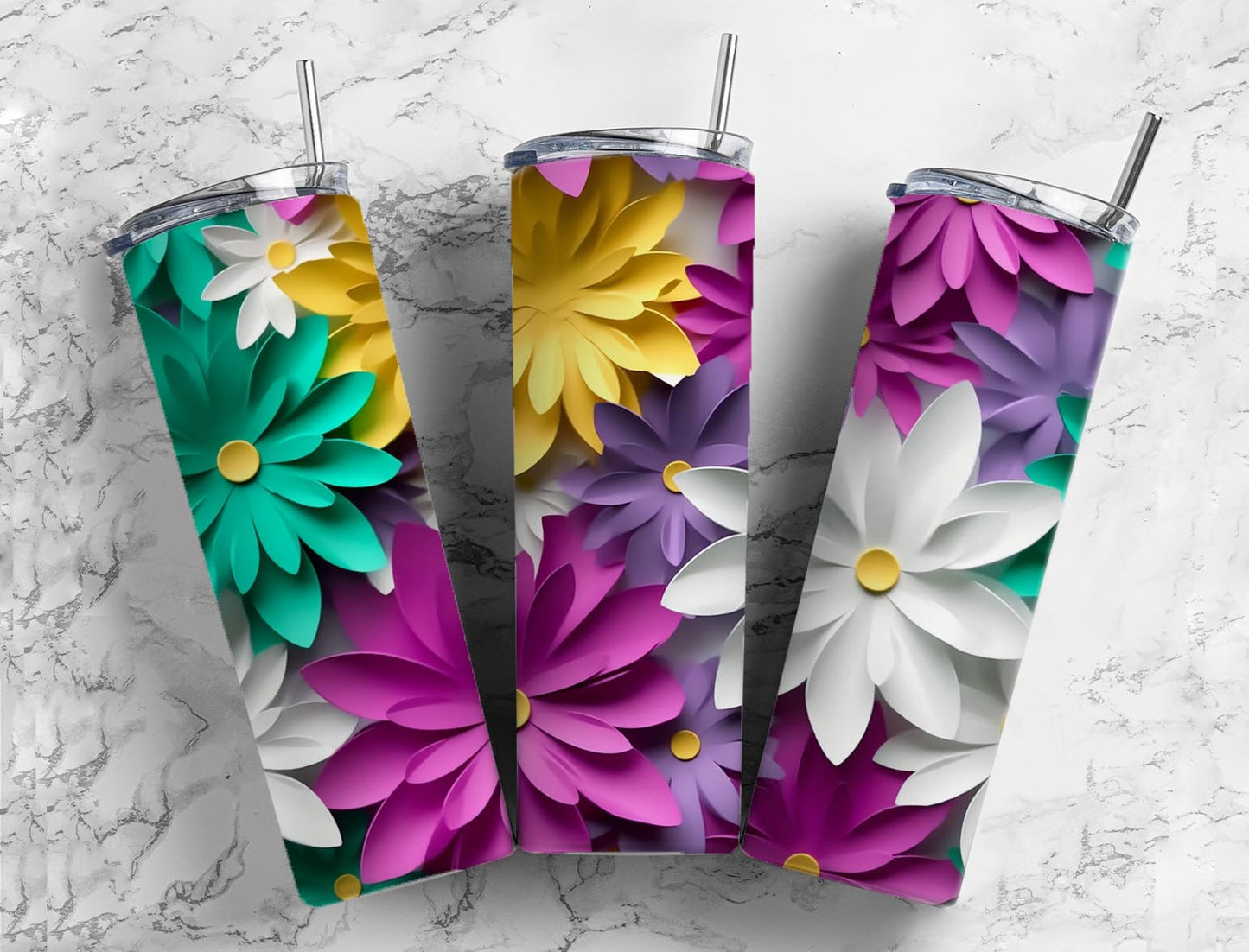 Purple, White, Green and Yellow Daisy tumbler (Copy)