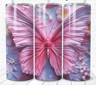 Pink blue and purple butterfly tumbler