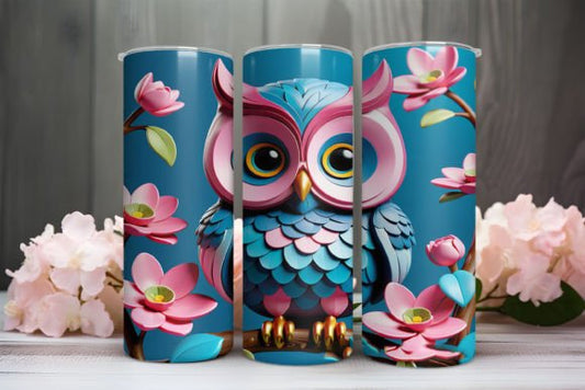 Blue and pink 3D owl