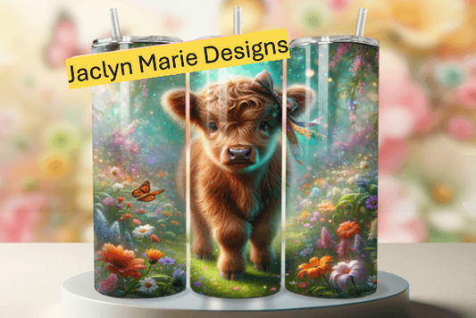 Floral Highland Cow tumbler