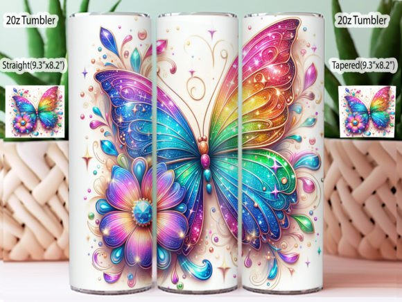 Rainbow Butterfly with a Pink Flower