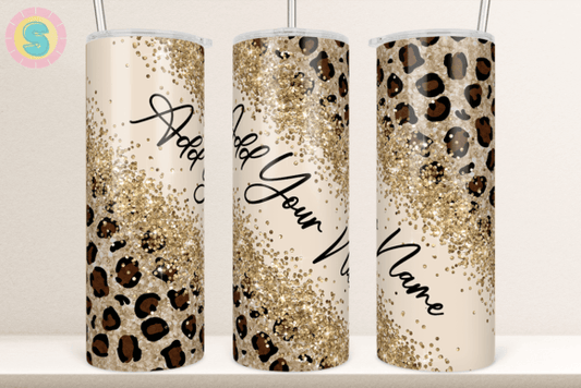 Customized Gold leopard and glitter tumbler