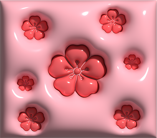 Red Flowers on a 3D Puff pink tumbler