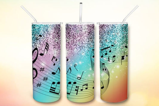Rainbow Glitter Music Note Tumbler