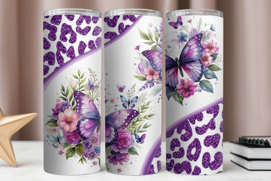 Purple butterfly on glitter pattern tumbler