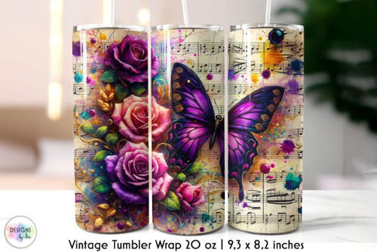 Purple Butterfly Vintage Tumbler