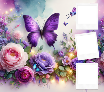 Customized purple butterfly tumbler with your own pictures added