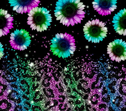 Teal and Pink Glitter Leopard Pattern Sunflower tumbler