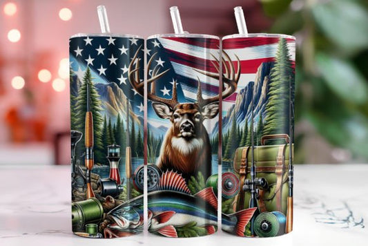 Deer American Flag  Camping Tumbler